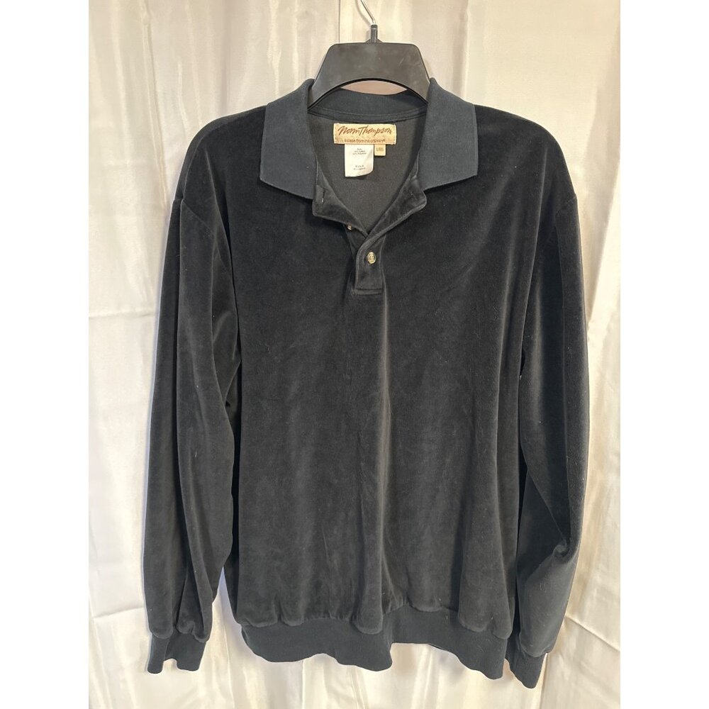 Norm Thompson Jacket Men's Full Zip LRG Black Velour Long Sleeve